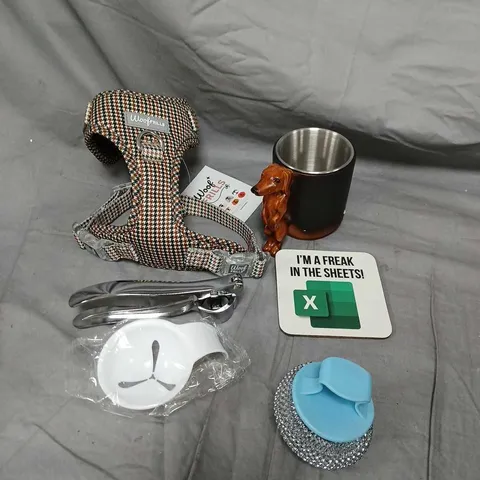 APPROXIMATELY 15 ASSORTED HOUSEHOLD ITEMS TO INCLUDE COASTERS, KITCHEN EQUIPMENT, DOG LEAD ETC  