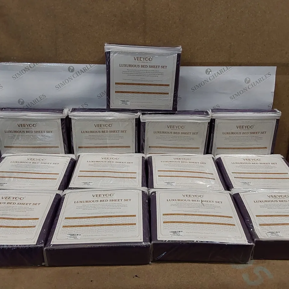BOX OF 13X VEEYOO LUXURIOUS BED SHEET SETS - PURPLE, SIZE SINGLE (1 BOX)