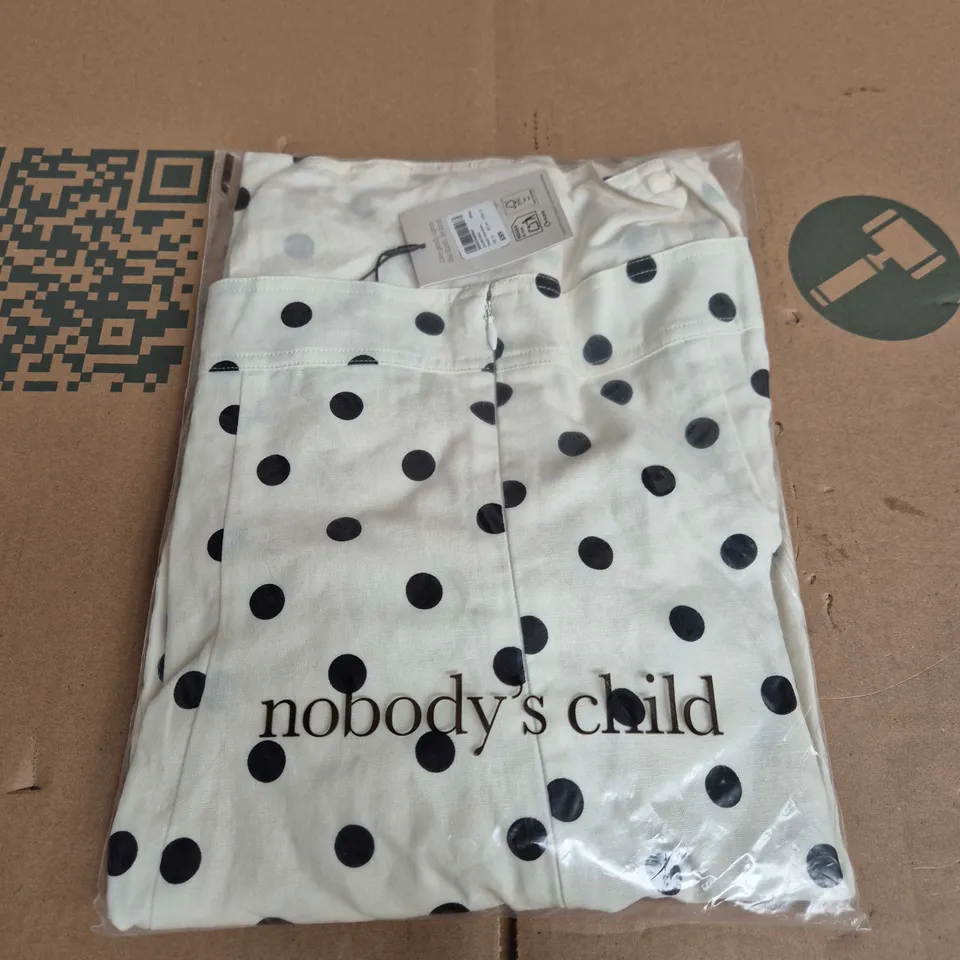 BAGGED NOBODY'S CHILD EMILY MINI DRESS – WHITE WITH BLACK POLKA DOTS, UK 16