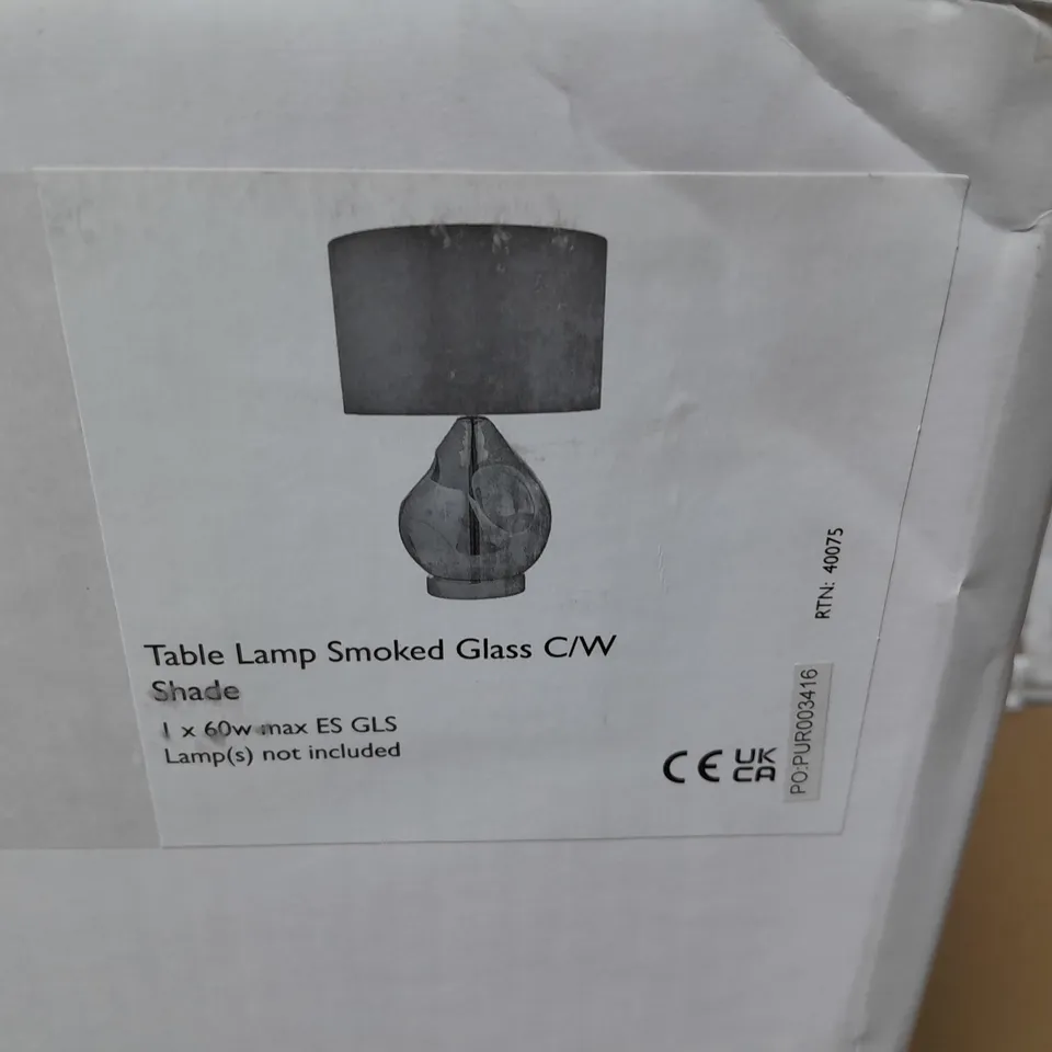 BOXED DAR LIGHTING TABLE LAMP IN SMOKED GLASS