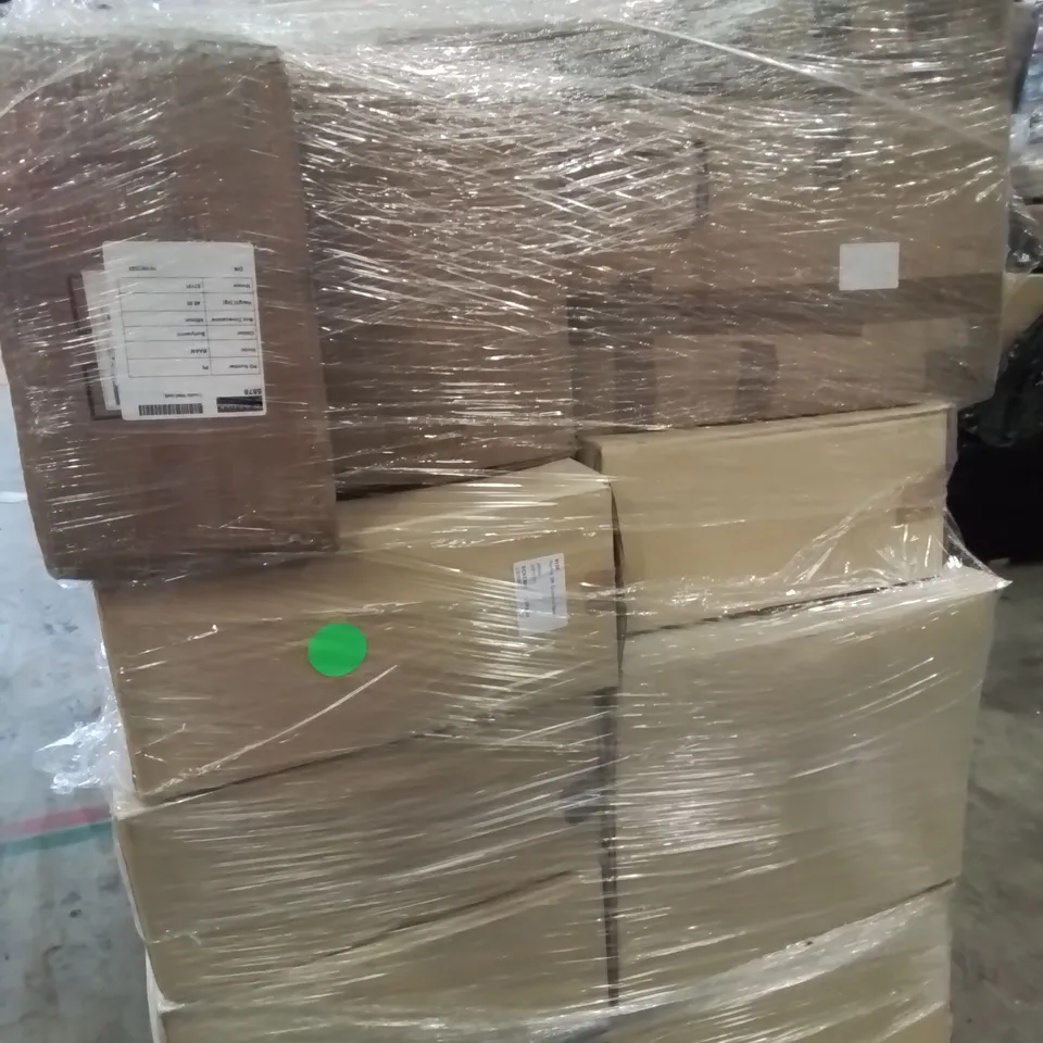 PALLET OF ASSORTED BATHROOM ITEMS INCLUDING, AURORA SR CERAMIC BASINS, TWO DRAWER VANITY UNITS, PORTLAND BTW WC PANS, 