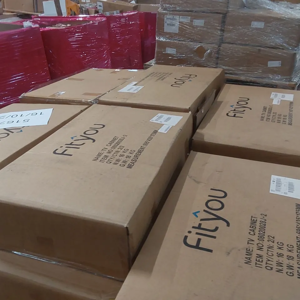 PALLET CONTAINING A LARGE QUANTITY OF FITYOU TV CABINET PARTS