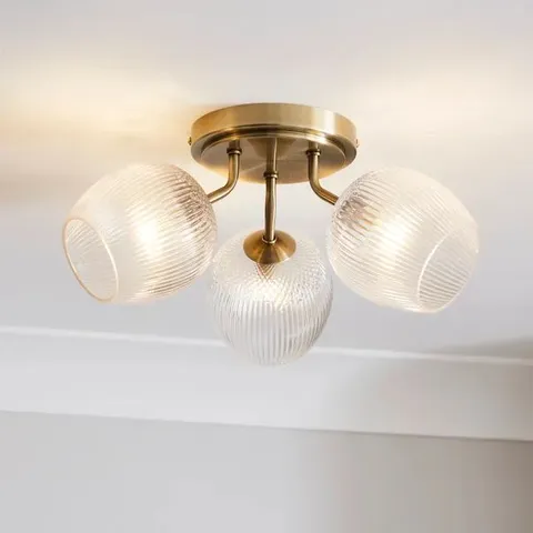 BOXED CASSIA RIBBED 3 LIGHT SEMI FLUSH CEILING LIGHT