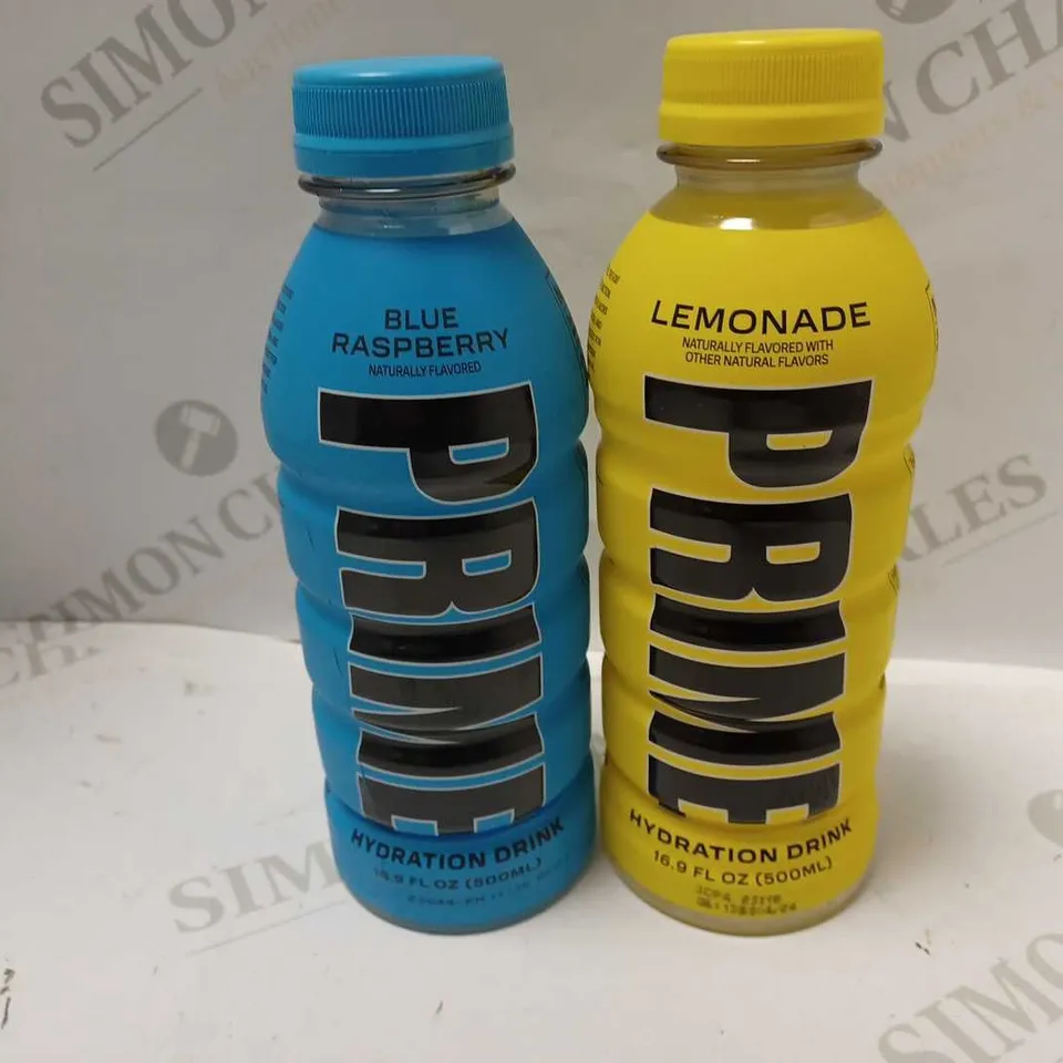 LOT OF 2 PRIME HYDRATION DRINKS (500ML) - BLUE RASPBERRY & LEMONADE