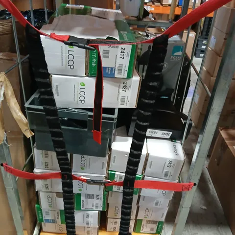CAGE OF ASSORTED PRODUCTS TO INCLUDE; LEXMARK 76C0PKO, EGLO OUTDOOR NAVEDO LANTERN AND TWELVE SOUTH CURVE ROSER MONITOR STAND