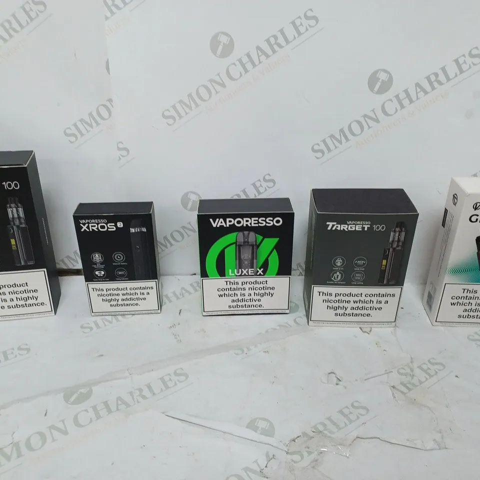 APPROXIMATELY 10 BOXED E-CIGARETTES TO INCLUDE VAPORESSO XROS 2, VAPORESSO GEN PT60, AND VAPORESSO ZROS 3 NANO ETC. 