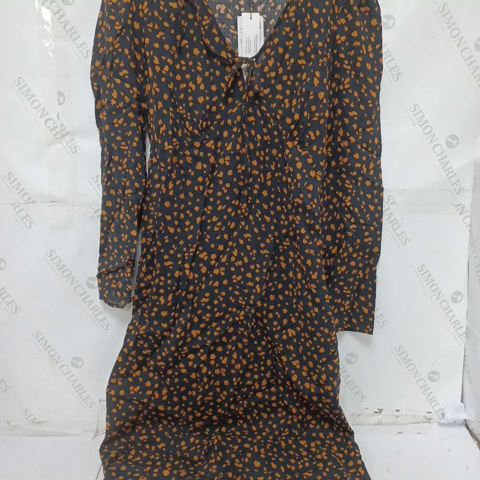 NOBODYS CHILD LILY MIDI DRESS WITH LONG SLEEVES IN BLACK/ORANGE - UK 12