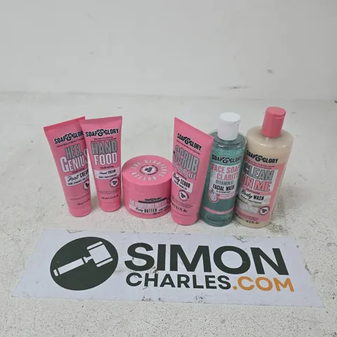 6 ASSORTED SOAP&GLORY PRODUCTS TO INCLUDE BODY SCRUB, BODY WASH, BODY BUTTER, ETC - COLLECTION ONLY