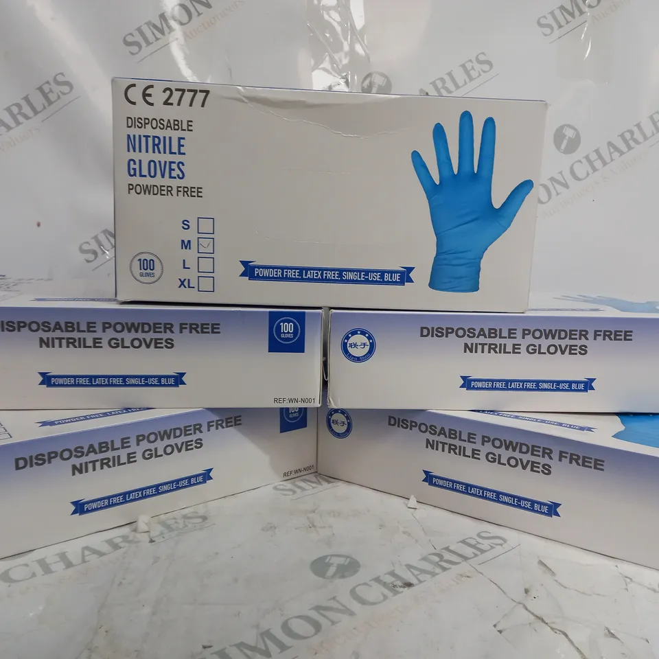 BOX OF 5 DISPOSABLE NITRILE GLOVES POWDER FREE PACK OF 100 - MEDIUM 