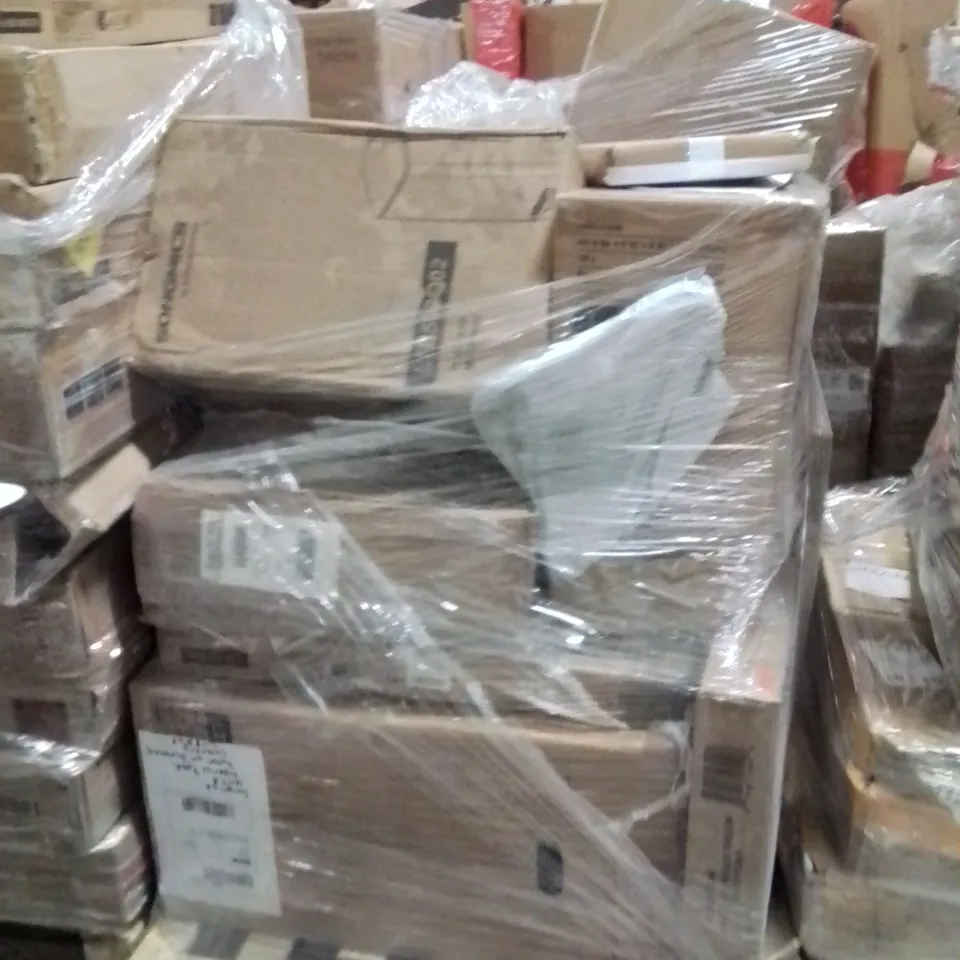 PALLET OF ASSORTED HOUSEHOLD GOODS AND PRODUCTS TO INCLUDE;TRASH CAN,WALL SHELVES,COAT HANGERS