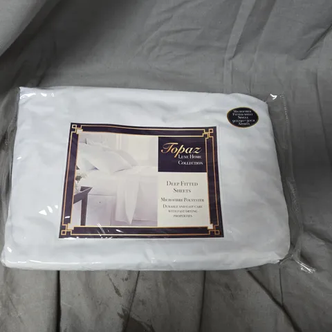APPROXIMATELY 9 TOPAZ LUXE HOME COLLECTION DEEP FITTED SHEETS - WHITE, MICROFIBRE POLYESTER - SINGLE