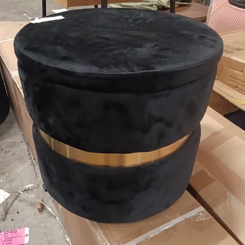 40CM W ROUND UPHOLSTERED STORAGE OTTOMAN BLACK 