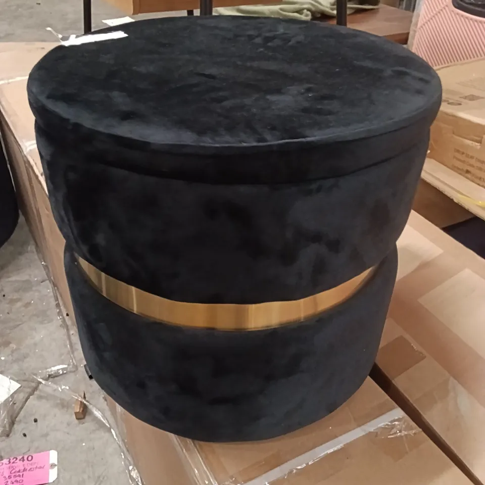 40CM W ROUND UPHOLSTERED STORAGE OTTOMAN BLACK 