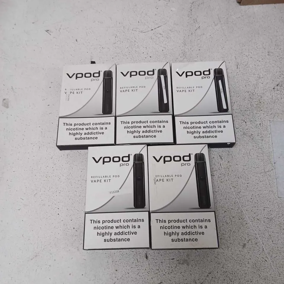 BOX OF APPROXIMATELY 35 ASSORTED E-CIGARETTES AND COMPONENTS TO INCLUDE: VPOD PRO REFILLABLE DEVICE KITS