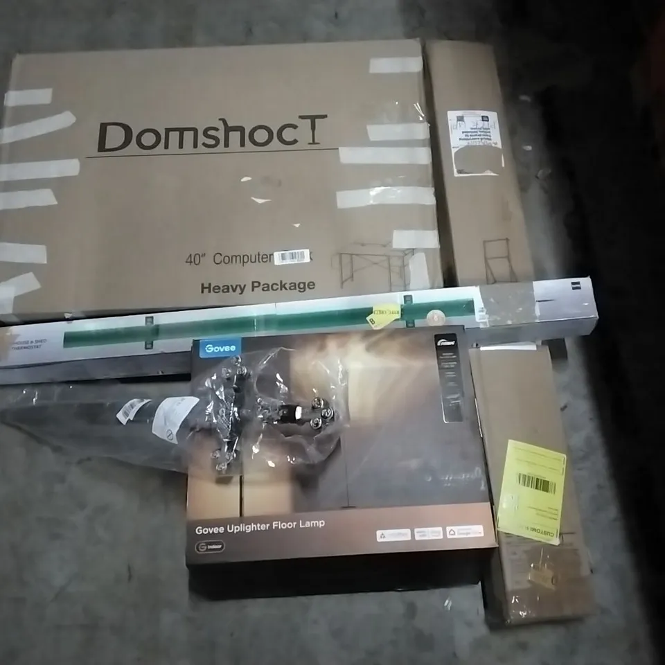 PALLET CONTAINING ASSORTED PRODUCTS INCLUDING 40" COMPUTER DESK, GREENHOUSE AND SHED HEATER, UPLIGHTER FLOOR LAMP & KIDS CLOTHING RACK