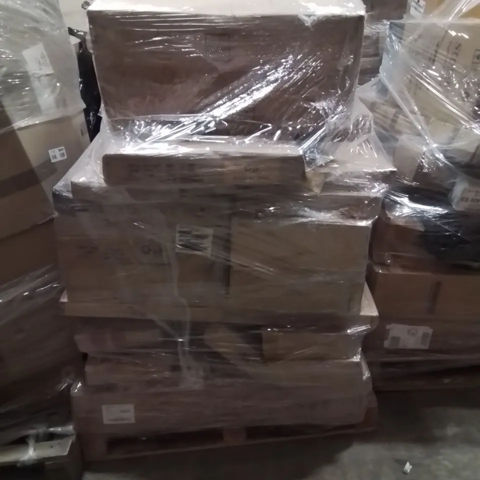 PALLET OF ASSORTED HOUSEHOLD GOODS AND PRODUCTS TO INCLUDE;DRESSING MIRROR,DUMBBELL,ROCKING HORSE