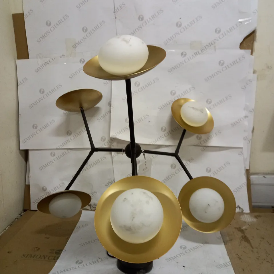 XL GOLD & BRONZE DISH SEMI FLUSH WITH PEBBLE SHAPPED LIGHTS - COLLECTION ONLY 