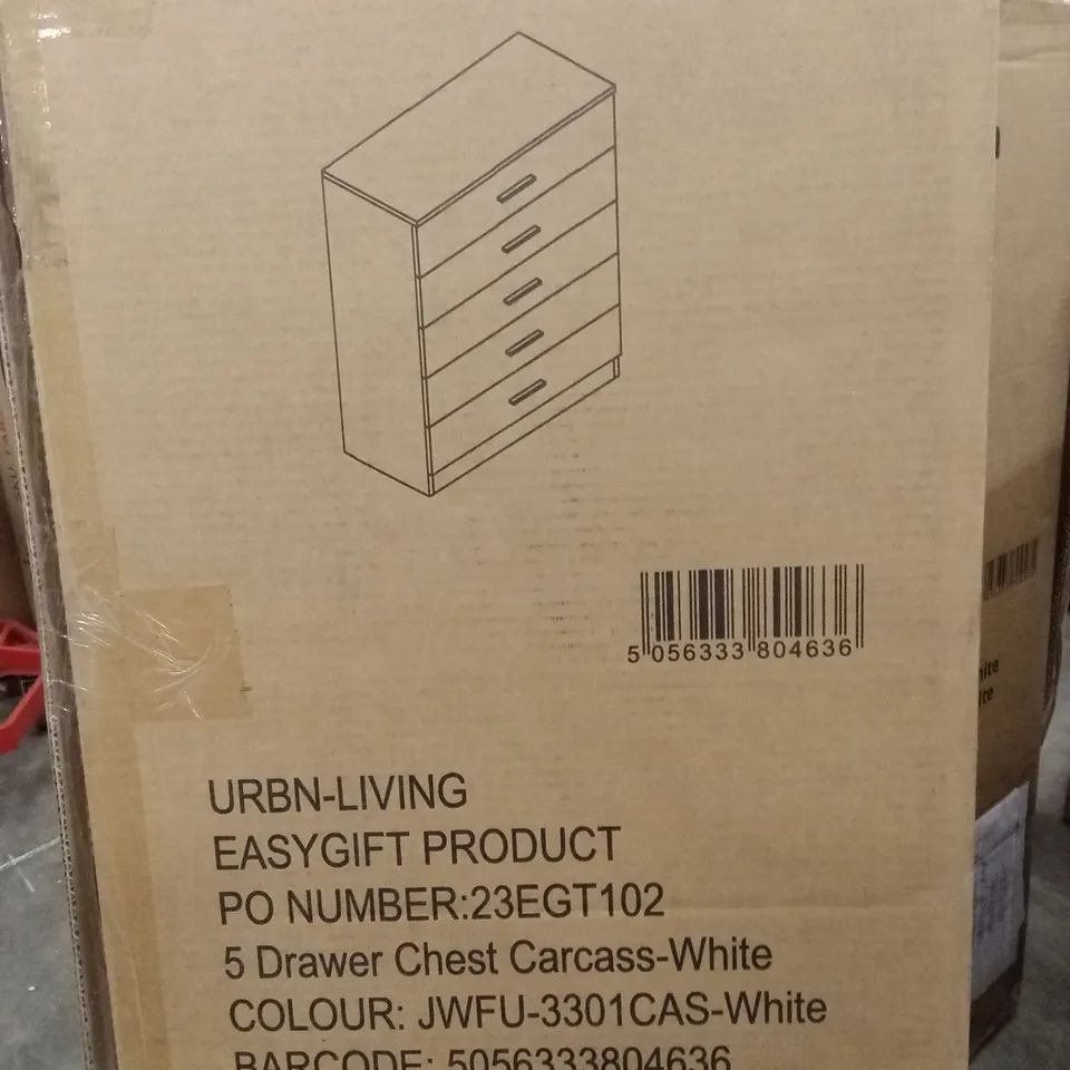 BOXED URBN LIVING 5 DRAWER CHEST CARCASS - WHITE (1 BOX)