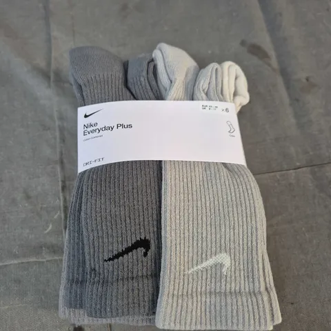 NIKE EVERYDAY PLUS COTTON CUSHIONED CREW SOCKS – GREY PACK (UK 8–11) - X6
