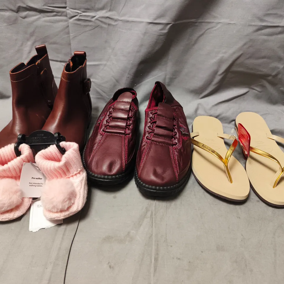 BOX OF APPROXIMATELY 20 ASSORTED PAIRS OF SHOES AND FOOTWEAR ITEMS IN VARIOUS COLOURS, STYLES, AND SIZES - COLLECTION ONLY