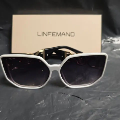 LINFEMAND WHITE SQUARE-FRAME SUNGLASSES WITH GOLD LOGO BAR