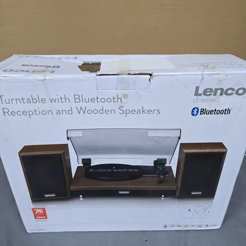 LENCO LS-100WD TURNTABLE WITH BLUETOOTH, WOODEN SPEAKERS – BOXED