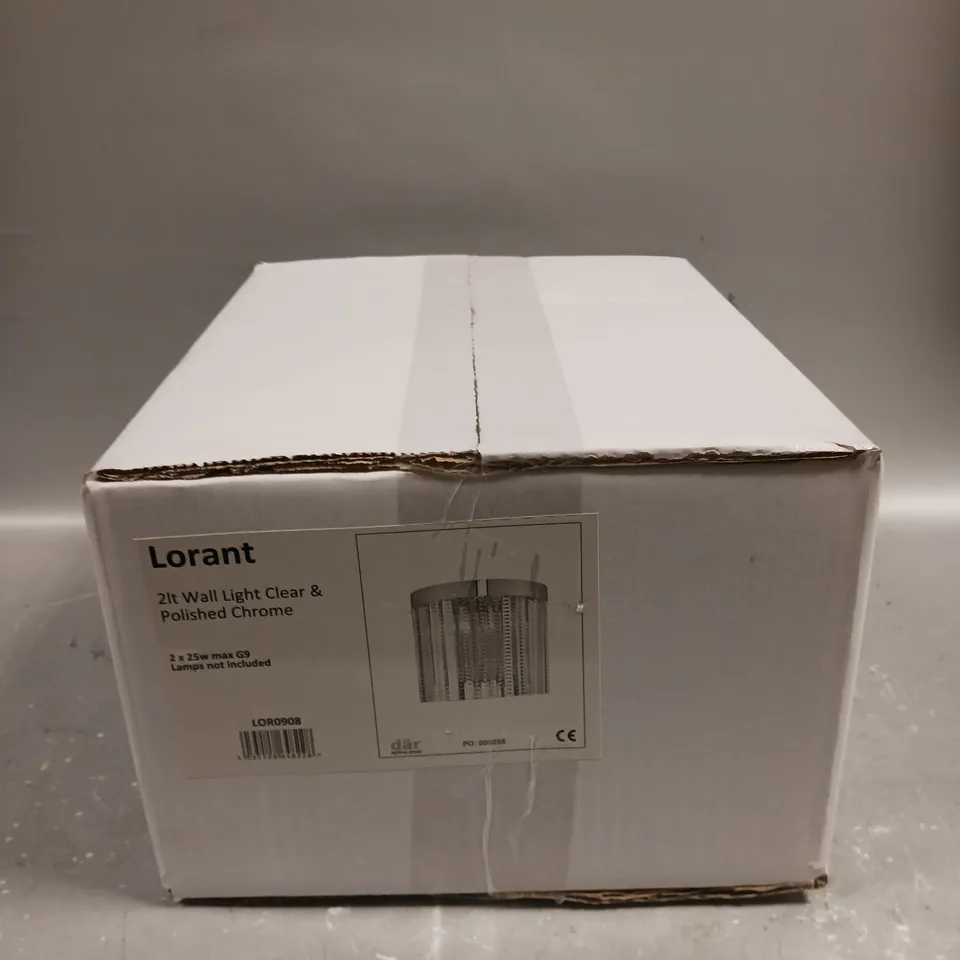 BRAND NEW BOXED DAR LIGHTING LORANT 2 LIGHT POLISHED CHROME WALL LIGHT 