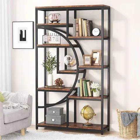 BOXED 70.8" INDUSTRIAL BOOKSHELF, 5-TIER OPEN BOOKCASE FOR HOME OFFICE AND LIVING ROOM IN RUSTIC BROWN (1 BOX)