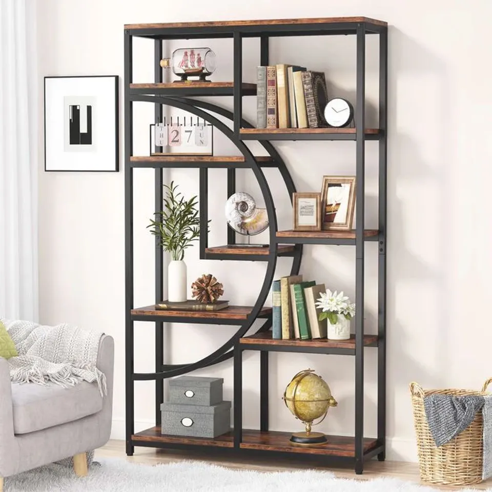 BOXED 70.8" INDUSTRIAL BOOKSHELF, 5-TIER OPEN BOOKCASE FOR HOME OFFICE AND LIVING ROOM IN RUSTIC BROWN (1 BOX)