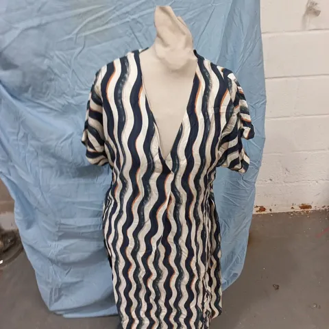 ROMAN WOMEN'S STRIPED DRESS – NAVY/WHITE WITH ORANGE, V-NECK, UK SIZE 12