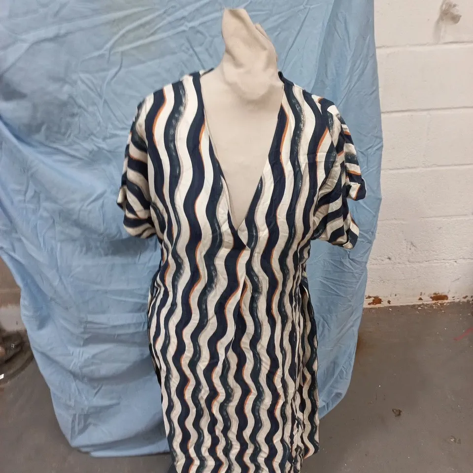 ROMAN WOMEN'S STRIPED DRESS – NAVY/WHITE WITH ORANGE, V-NECK, UK SIZE 12