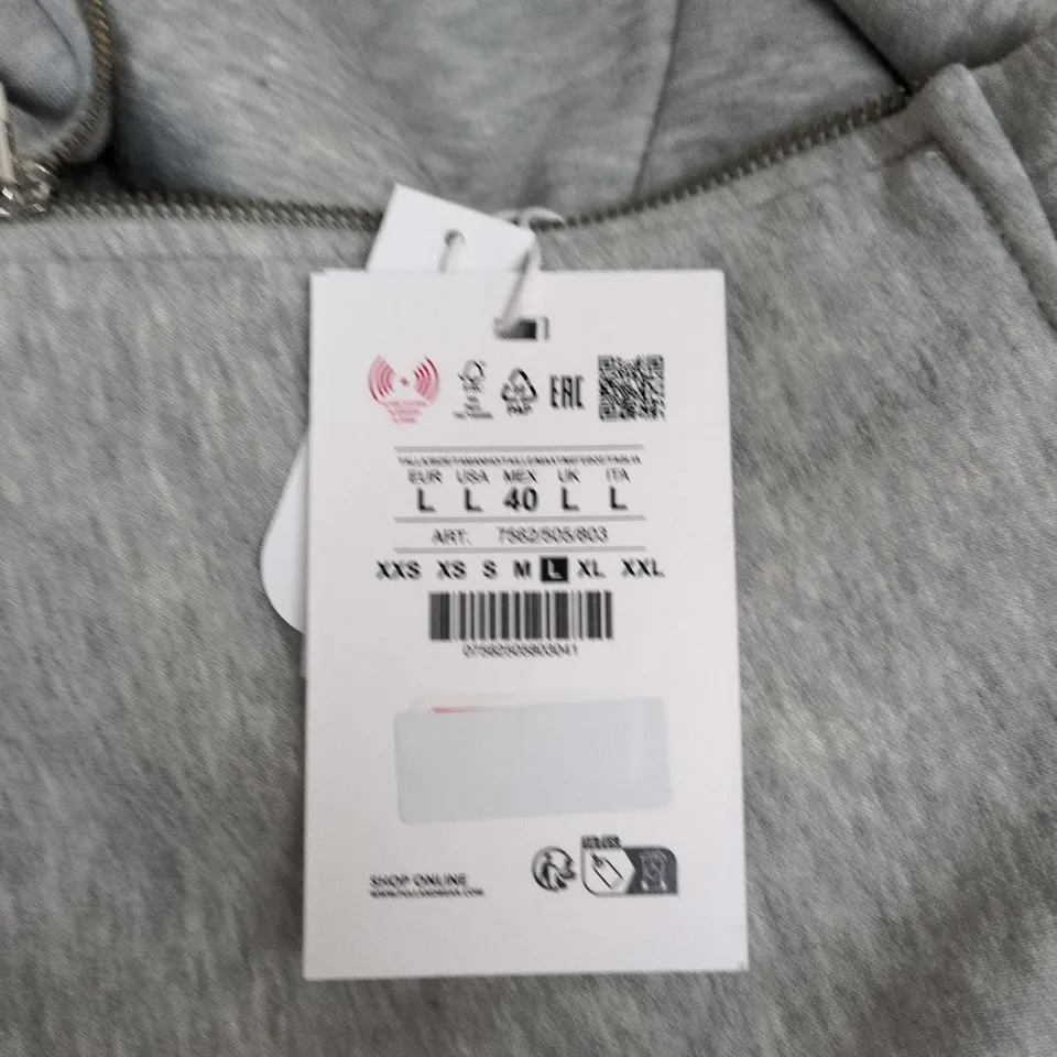 PULL&BEAR RELAXED FIT ZIP HOODIE – GREY, UK SIZE L (EU 40)