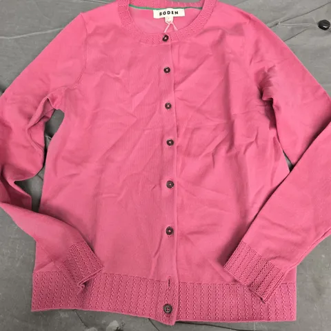 BODEN EMILIA COTTON CREW CARDIGAN IN DUSTY PINK - SMALL