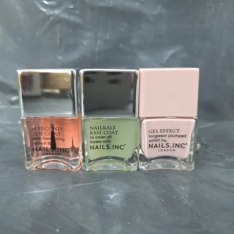 SET OF APPROXIMATELY 9 NAIL.INC LONDON TO INCLUDE - NAILKALE BASE COAT , 45 SECOND TOP COAT , GEL EFFECT 