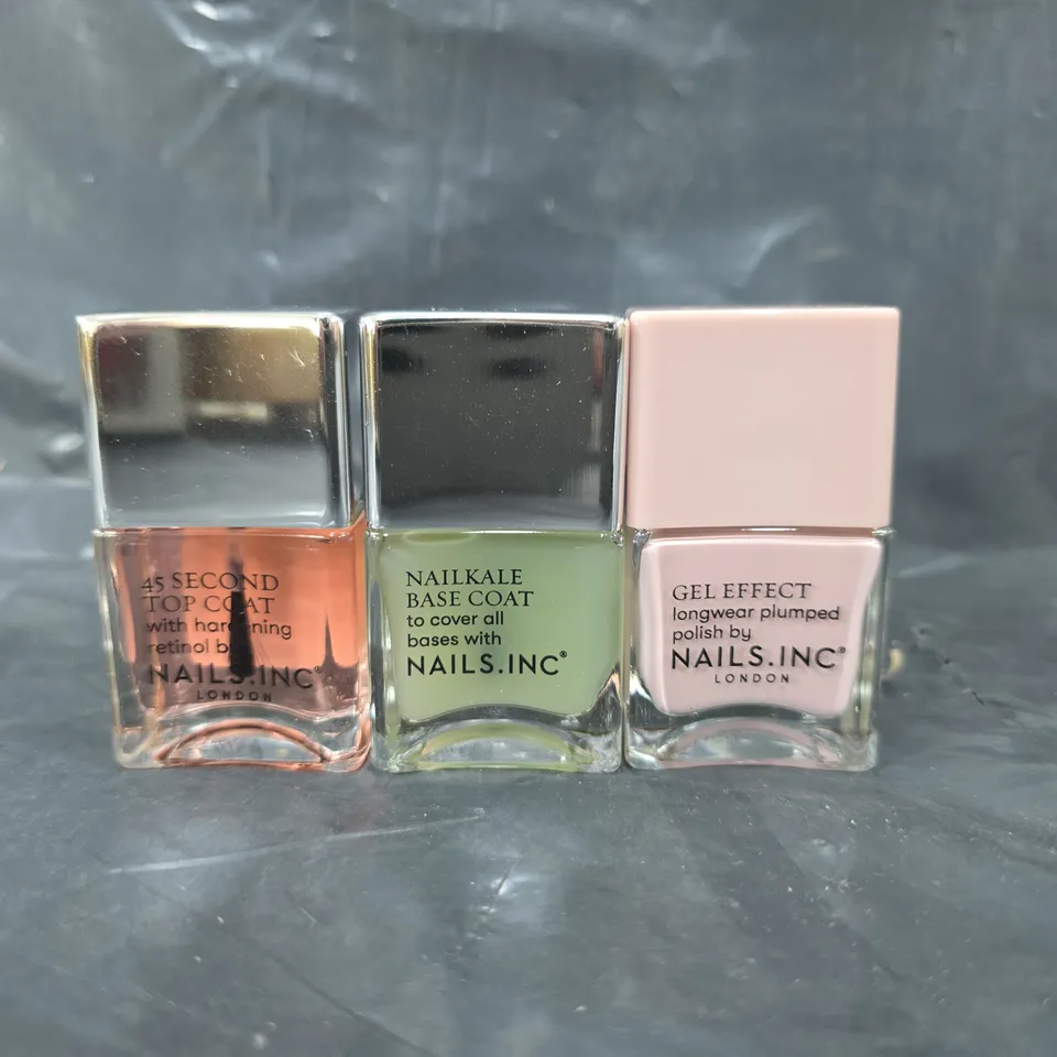SET OF APPROXIMATELY 9 NAIL.INC LONDON TO INCLUDE - NAILKALE BASE COAT , 45 SECOND TOP COAT , GEL EFFECT 