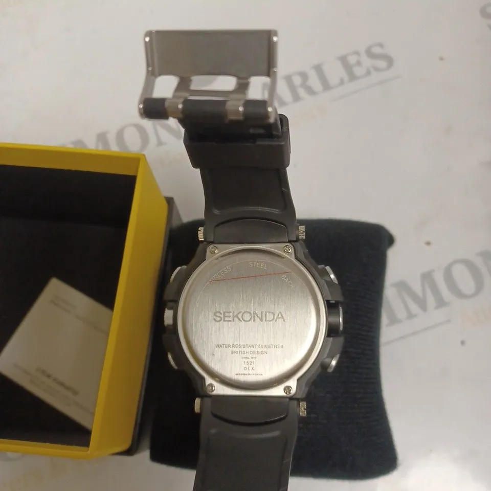 BOXED SEKONDA BLACK SILICONE STRAP WATCH