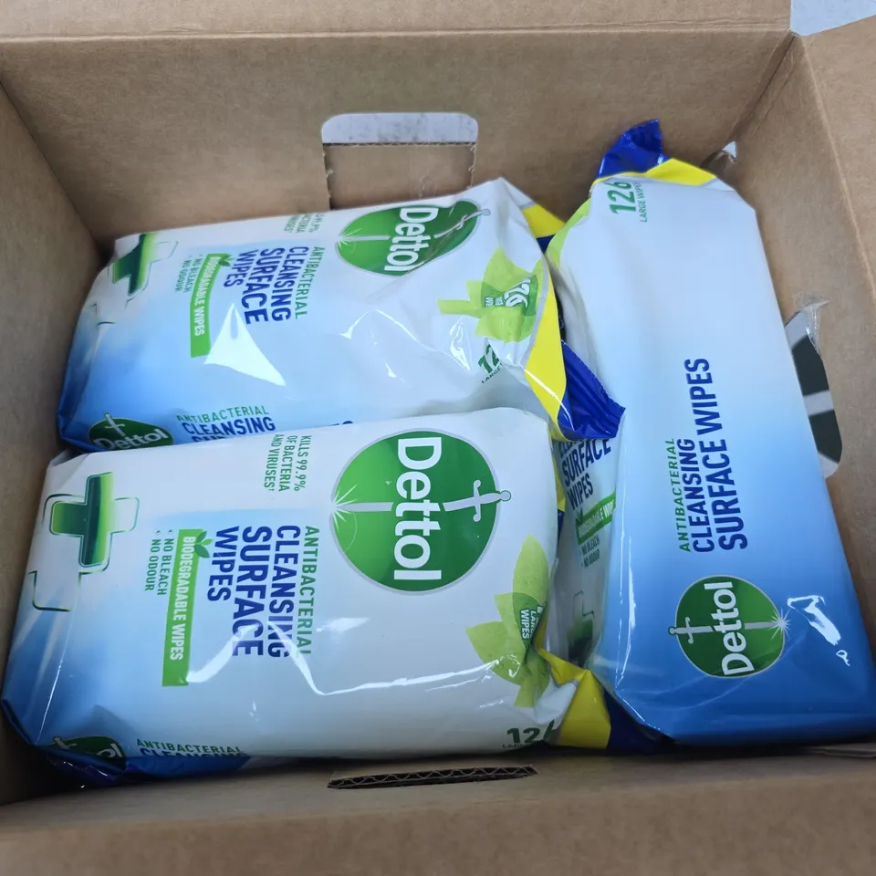 6 DETTOL ANTIBACTERIAL CLEANSING SURFACE WIPE PACKS (126 WIPES PER PACK)