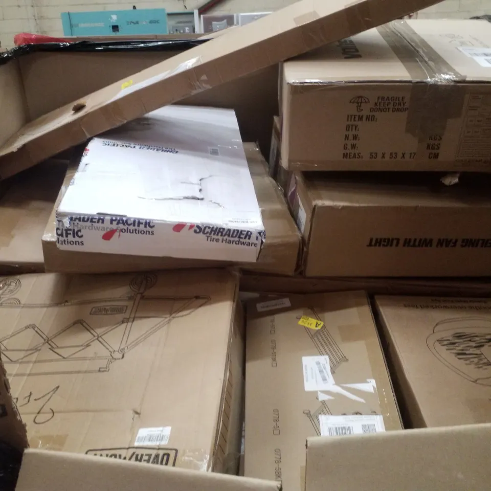 PALLET CONTAINING ASSORTED PRODUCTS INCLUDING VACUUM STAND, CHAIR MAT, BABY BED RAIL, FOOT SPA & SMART CEILING FAN WITH LIGHT