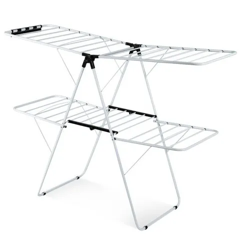 BOXED COSTWAY 2-LAYER FOLDABLE CLOTHES DRYING RACK ADJUSTABLE CLOTHES HANGER W/SHOE HOLDER