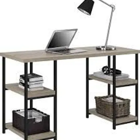 BOXED AMERIWOOD HOME ELMWOOD DOUBLE PEDESTAL COMPUTER DESK, DISTRESSED GRAY OAK