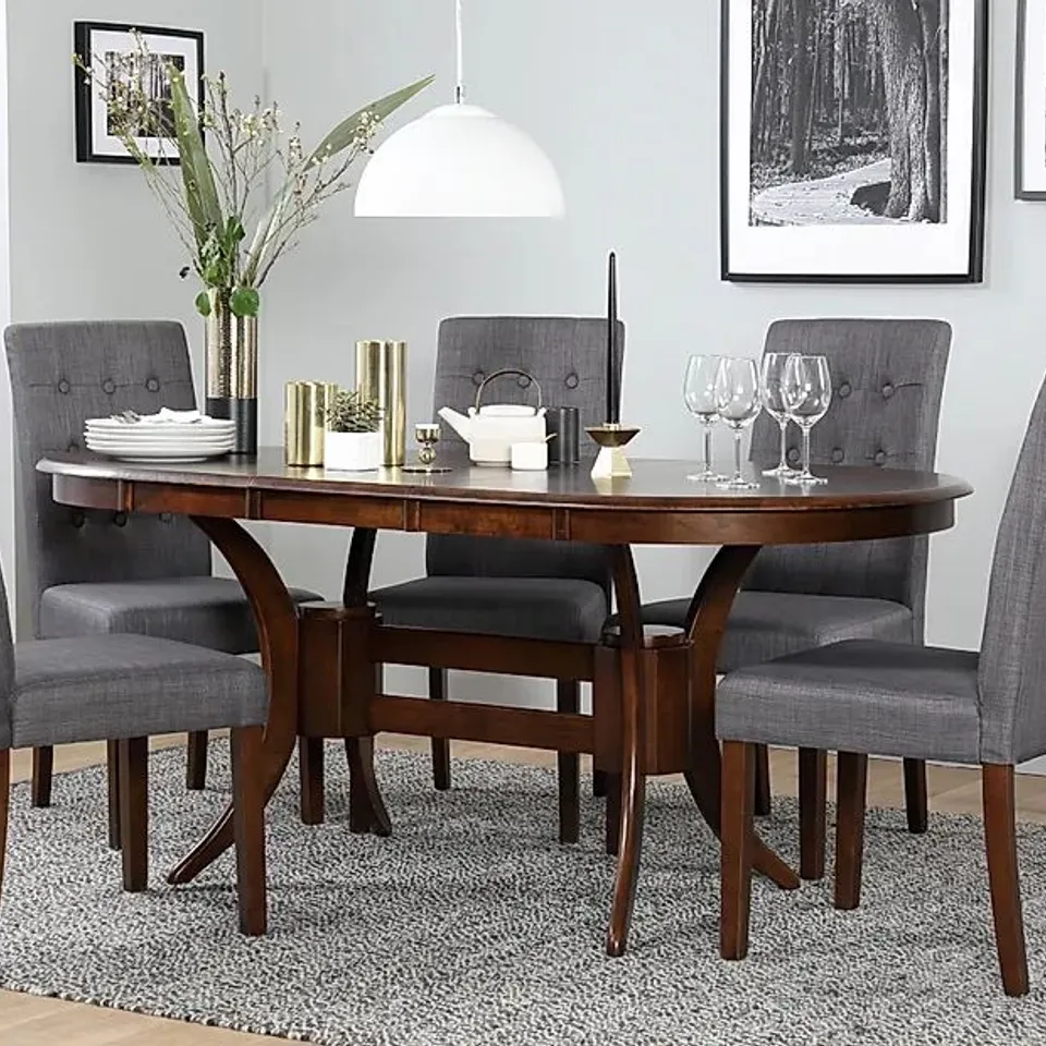 BOXED DESIGNER TOWNHOUSE DARK WOOD OVAL EXTENDING DINING TABLE  (only box 1 of 2)