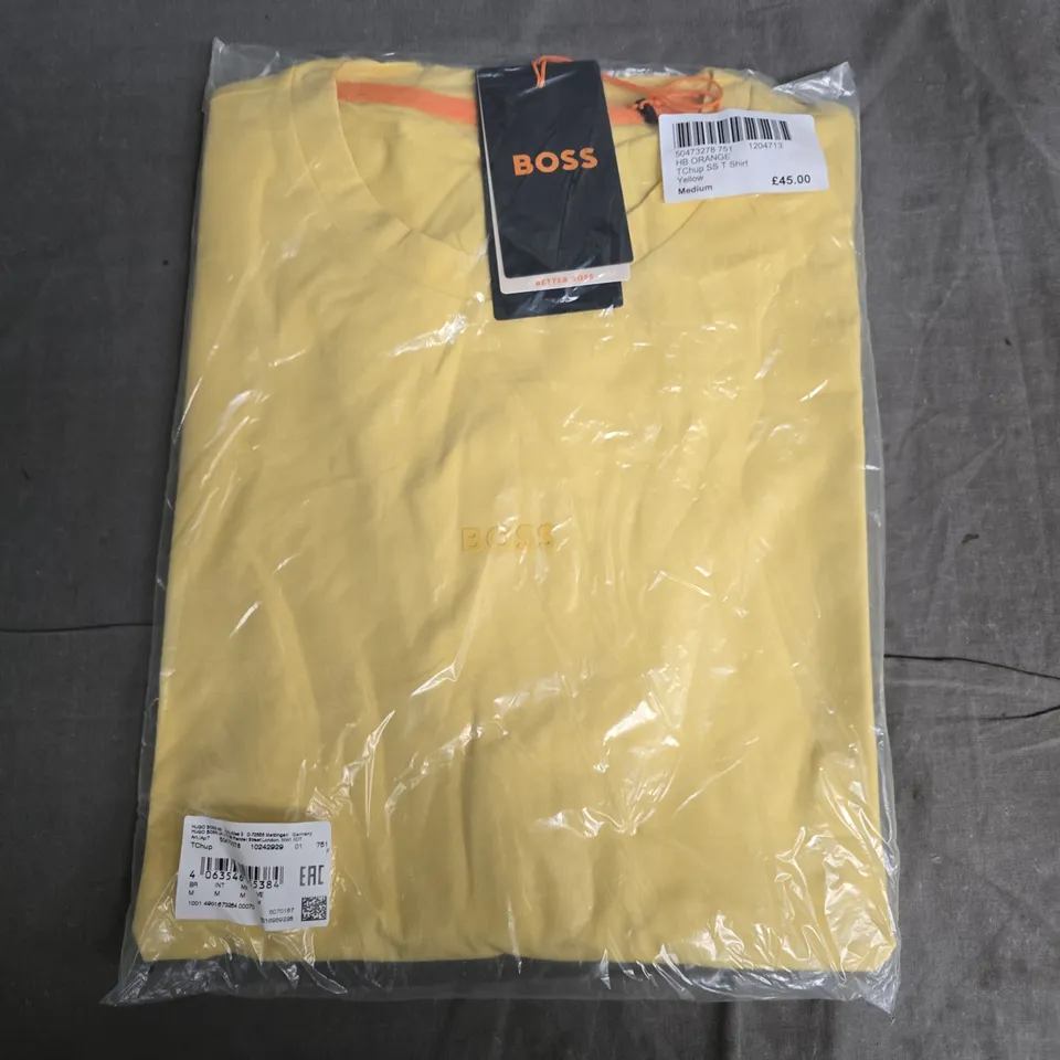 BAGGED HUGO BOSS TCHUP SHORT SLEEVE T-SHIRT IN YELLOW/ORANGE - MEDIUM