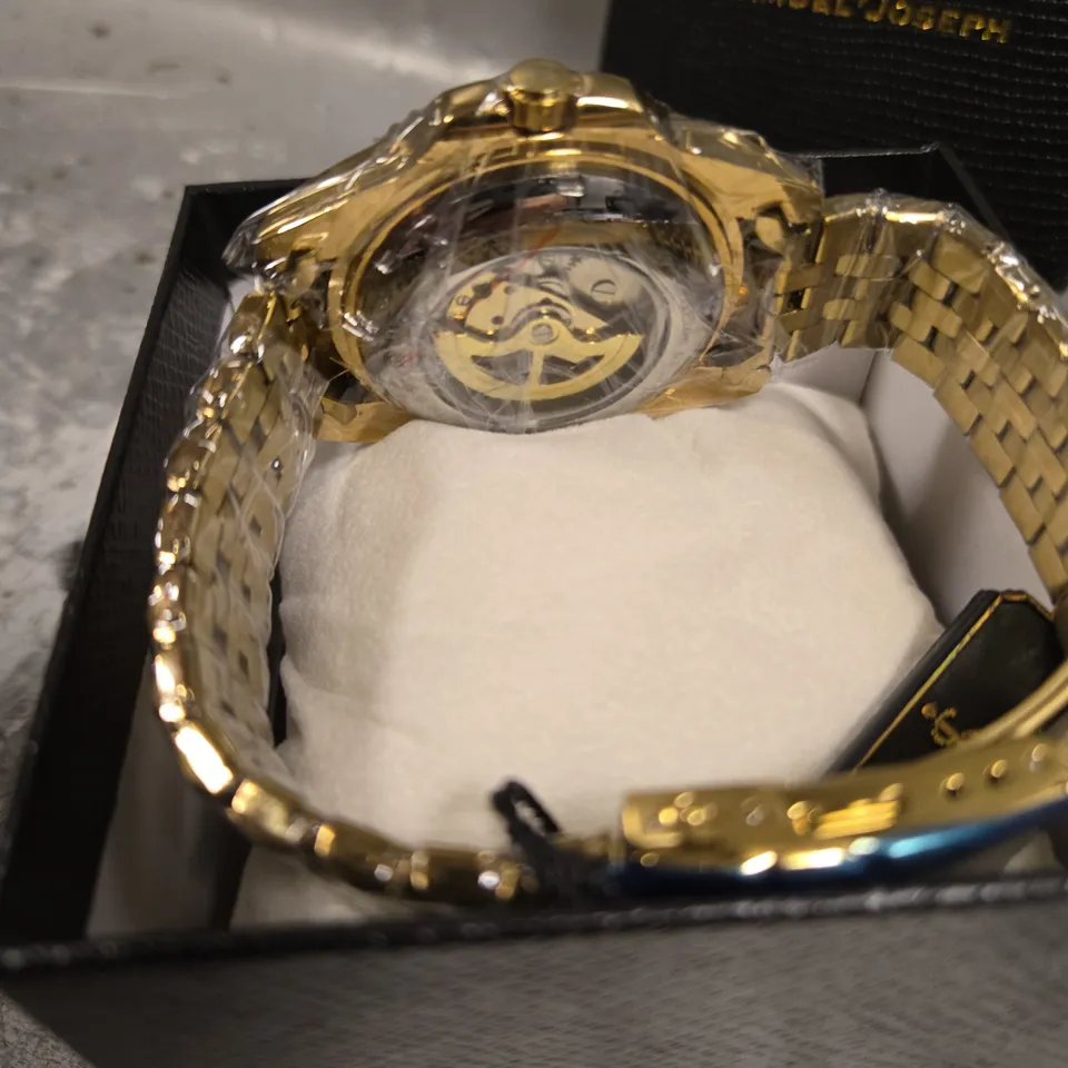 BOXED SAMUEL JOSEPH LIMITED EDITION SKELETON MECHANISM GOLD DESIGNER MEN'S WATCH 