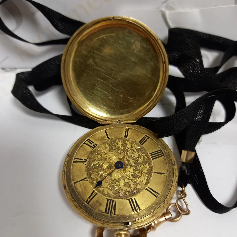 GOLD EFFECT POCKET WATCH WITH BLACK STRAP