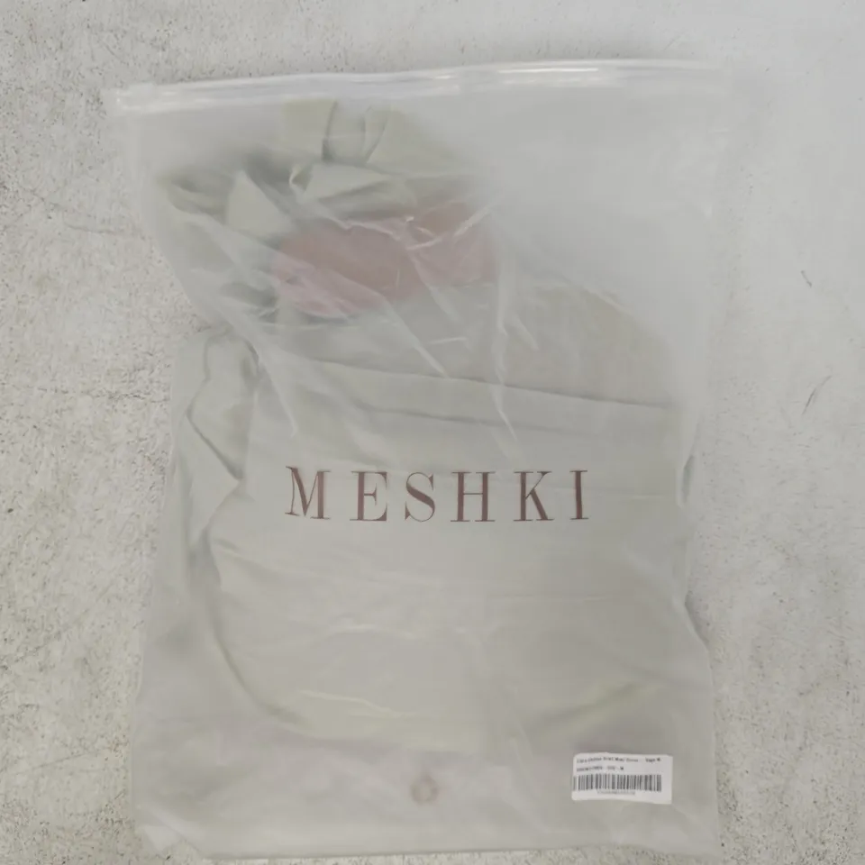 BAGGED MESHKI CAIRA CHIFFON SCARF MAXI DRESS IN SAGE SIZE MEDIUM
