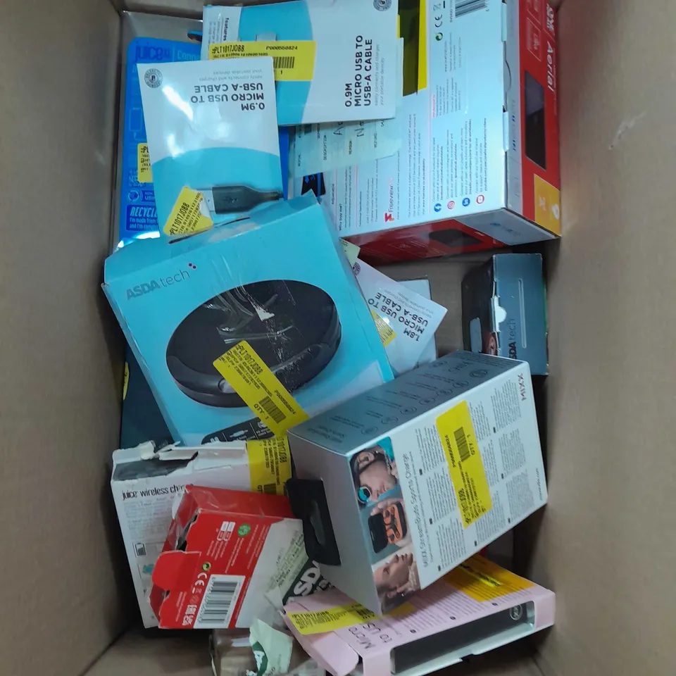BOX OF APPROXIMATELY 20 ASSORTED ITEMS TO INCLUDETP LINK, ONE FOR ALL REMOTE, USB-C CHARGERS ETC