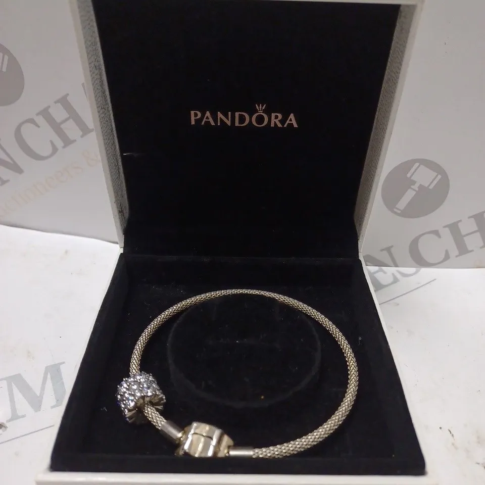 PANDORA SILVER BRACELET WITH A DIAMOND CHARM