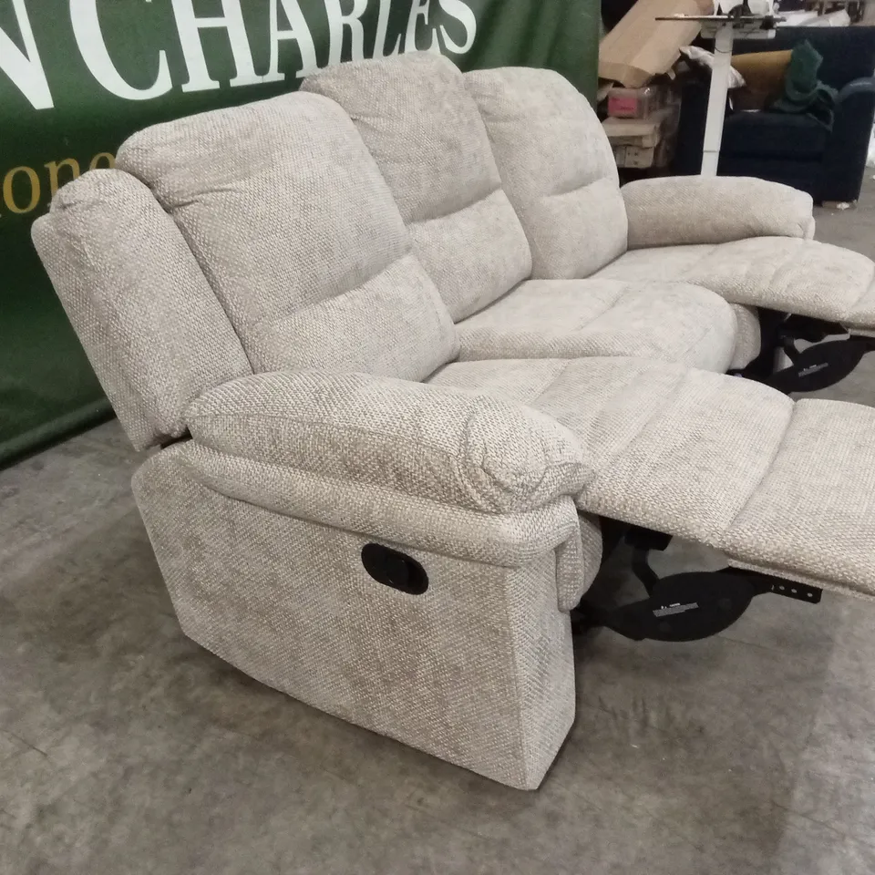 ALBION CHUNKY WEAVE 3 SEATER HIGH BACK MANUAL RECLINER SOFA - NATURAL RRP £679