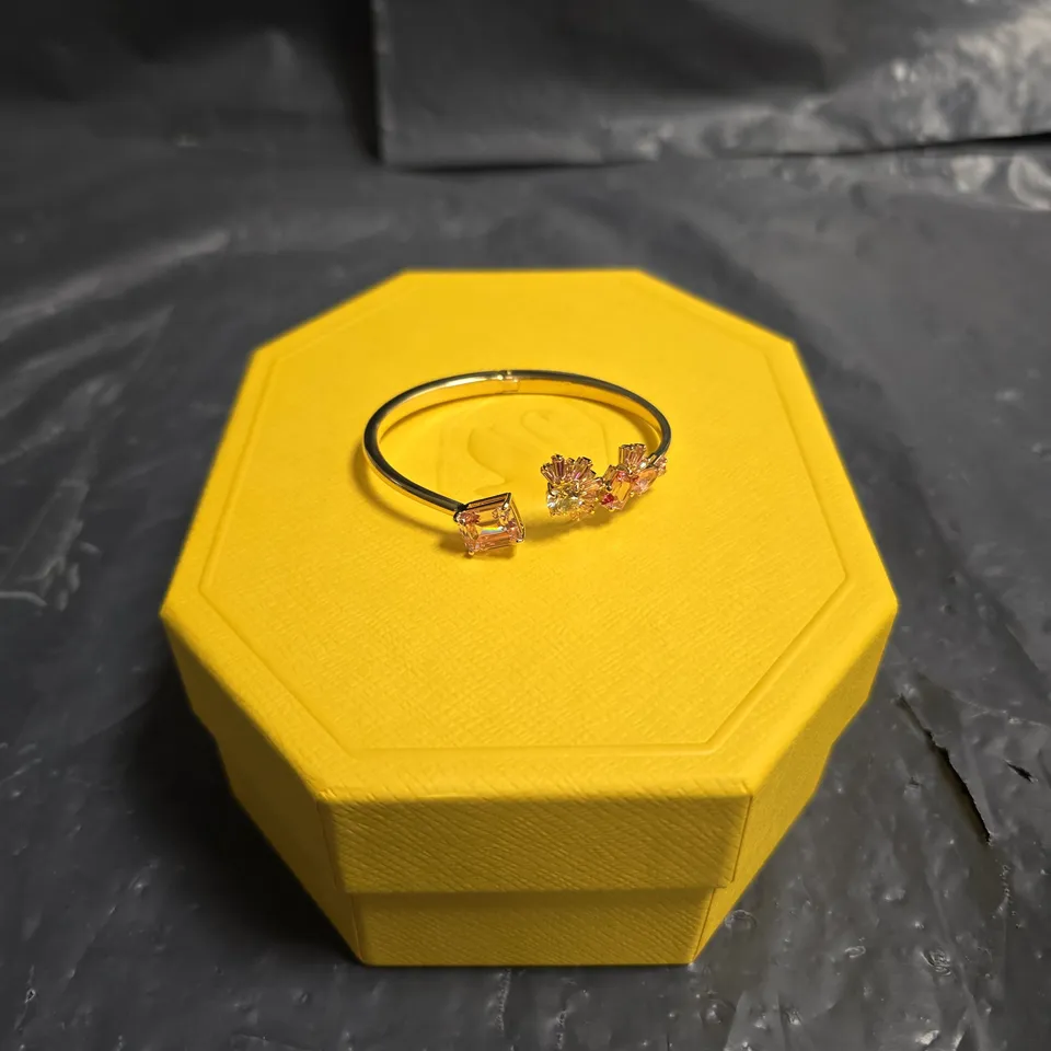SWAROVSKI GOLD-TONE BANGLE WITH CLEAR CRYSTALS – BOXED
