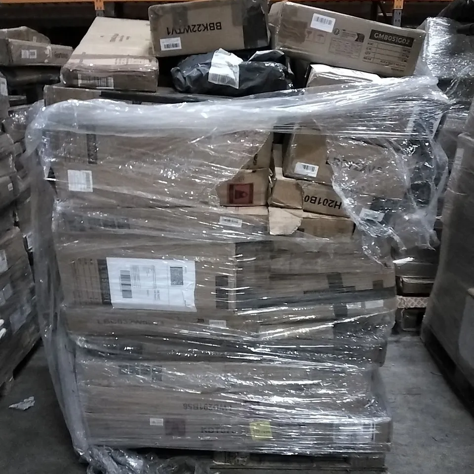 PALLET OF HOUSEHOLD ITEMS TO INCLUDE CHAIR, BAR TABLE, BATHROOM CORNER SHELF, MIRROR CABINET, MAILBOX AND OTHER ASSORTED ITEMS...